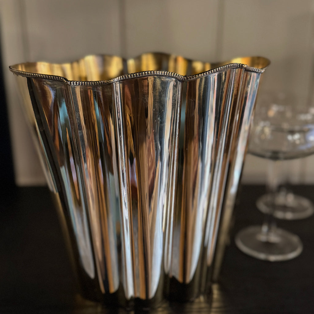 brass wine cooler, fluted brass wine cooler, brass ice bucket, fluted brass ice bucket, champagne cooler, champagne bucket, dorking interiors, Surrey interiors, wine cooler, gift idea dorking, gift idea interiors, home accessories, drinks station