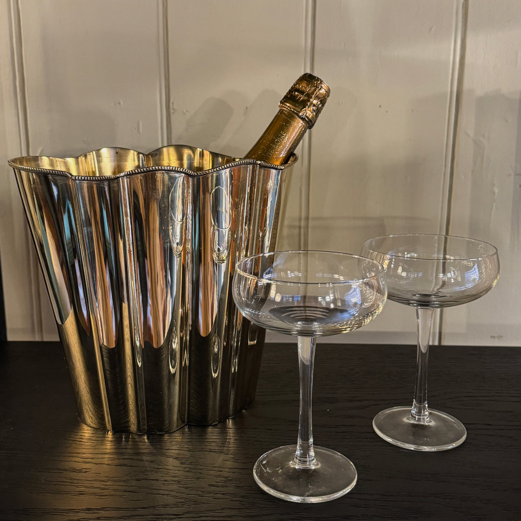 brass wine cooler, fluted brass wine cooler, brass ice bucket, fluted brass ice bucket, champagne cooler, champagne bucket, dorking interiors, Surrey interiors, wine cooler, gift idea dorking, gift idea interiors, home accessories, drinks station