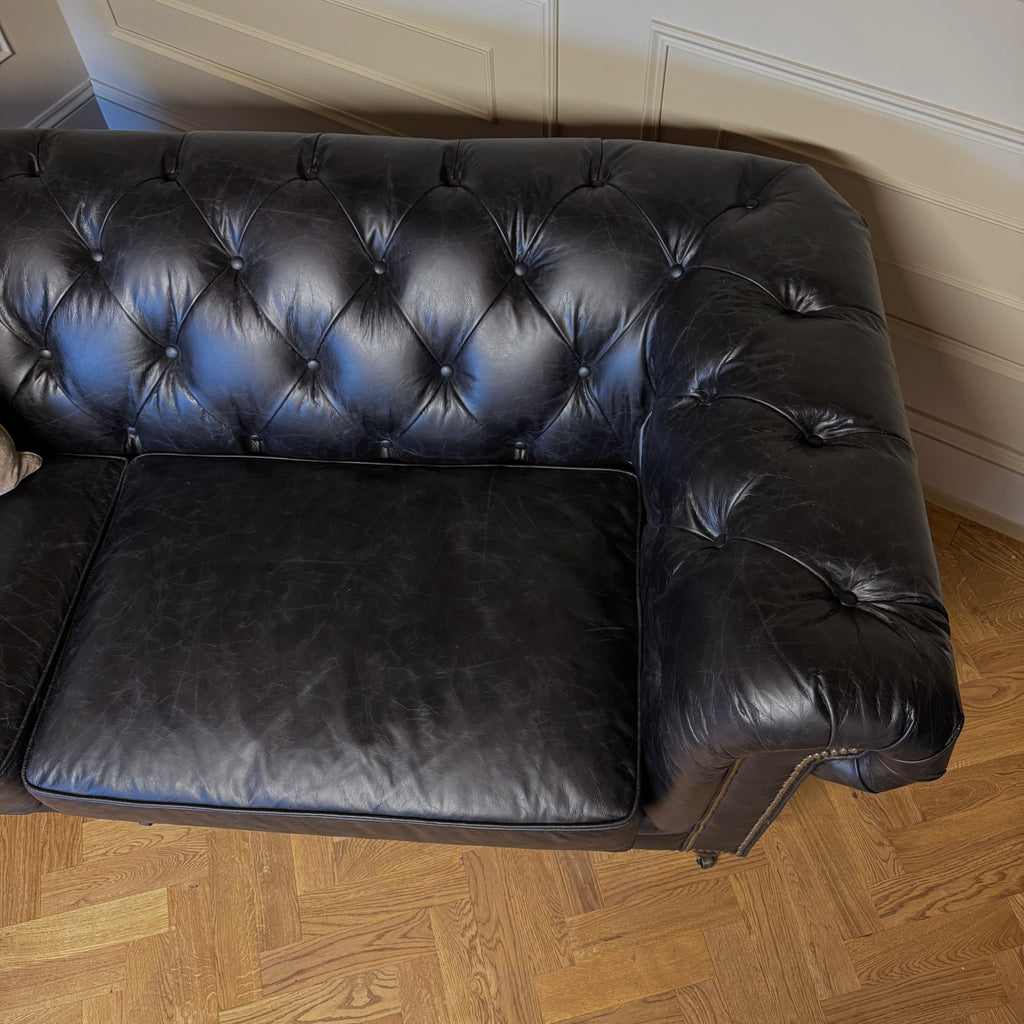 leather Chesterfield sofa, deep buttoned leather sofa, classic Chesterfield sofa, dorking interiors, Surrey interiors, Sandrock house, furniture shop, furniture shop Surrey, dorking furniture shop