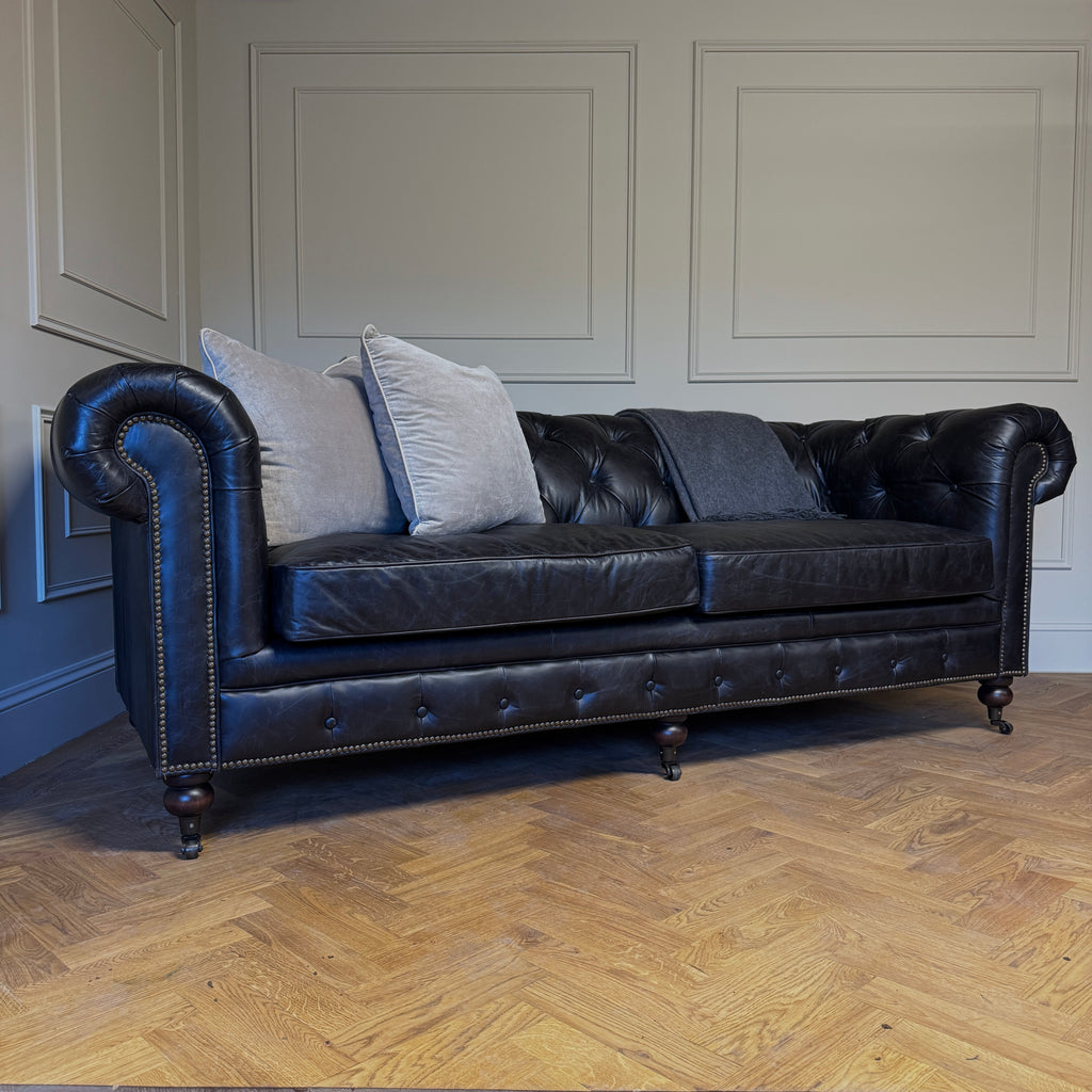 leather Chesterfield sofa, deep buttoned leather sofa, classic Chesterfield sofa, dorking interiors, Surrey interiors, Sandrock house, furniture shop, furniture shop Surrey, dorking furniture shop