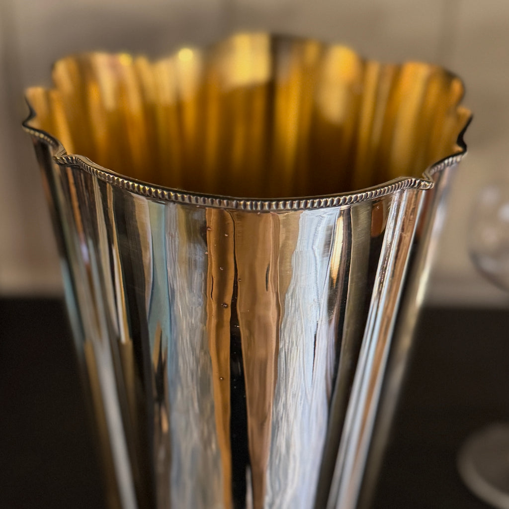 brass wine cooler, fluted brass wine cooler, brass ice bucket, fluted brass ice bucket, champagne cooler, champagne bucket, dorking interiors, Surrey interiors, wine cooler, gift idea dorking, gift idea interiors, home accessories, drinks station